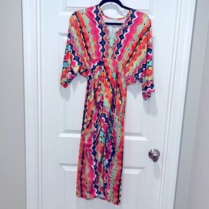 Techno Wave vacation dress Resortwear multi color MIDI dress M buxom couture
